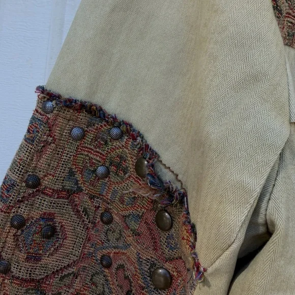 Free People Olive Patched Tapestry Drawstring Utility Jacket Size Large - Picture 8 of 16